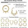 imageFansilver 16 PCS 16 G Septum Rings for Women Men Gold Septum Jewelry Horseshoe Clicker Septum Rings Surgical Steel Helix Cartilage Hoop Earrings Daith Tragus Septum Nose Piercing Jewelry 8MM