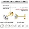 imageFansilver 20G Hypoallergenic Flat Back Earrings for Women Men Silver 14K Gold Stainless Steel Stud Earrings Brithstone Cubic Zirconia Studs Surgical Steel Cartilage Earrings for Sensitive EarsE7Pairs 28mm 14k gold plated