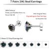 imageFansilver 20G Hypoallergenic Flat Back Earrings for Women Men Silver 14K Gold Stainless Steel Stud Earrings Brithstone Cubic Zirconia Studs Surgical Steel Cartilage Earrings for Sensitive EarsH 7Pairs  28MM Black CZ