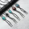 imageFansilver 5Pcs Handmade Bolo Tie for Men Western Cowboy Leather Necktie Halloween Costume Accessories for Men WomenBlue