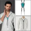 imageFansilver 5Pcs Handmade Bolo Tie for Men Western Cowboy Leather Necktie Halloween Costume Accessories for Men WomenBlue
