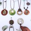 imageFansilver 6Pcs Long Wooden Pendant Necklaces for Women Bohemian Sweater Necklace Set Handmade VintageWooden Bird Leaf Tree Layered Pendant Necklace Brown Y Necklace Fashion Hippie Jewelry