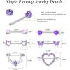 imageFansilver 7 Pairs 14G Nipple Rings Surgical Steel Nipple Piercing CZ Heart Butterfly Barbell Tongue Rings Set Cute Nipple Tongue Piercing Jewelry for WomenC Purple Cute Nipple Rings