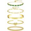 imageFansilver Gold Bracelets for Women 14k Real Gold Bangle Cuff Bracelet Set Gold Plated Beaded Paperclip Cuban Chain Bracelet Cubic Zirconia Tennis Bracelet for Women StackBKnot Gold Bangle Bracelets