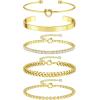 imageFansilver Gold Bracelets for Women 14k Real Gold Bangle Cuff Bracelet Set Gold Plated Beaded Paperclip Cuban Chain Bracelet Cubic Zirconia Tennis Bracelet for Women StackD14K Gold Plated Bangles