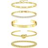 imageFansilver Gold Bracelets for Women 14k Real Gold Bangle Cuff Bracelet Set Gold Plated Beaded Paperclip Cuban Chain Bracelet Cubic Zirconia Tennis Bracelet for Women StackACZ Gold Bangle Bracelets