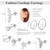 imageSAILIMUE 16Pcs 16G Cartilage Earrings Studs for Women Surgical Stainless Steel Helix Tragus Couch Hoop Piercing Earrings Set Opal Shiny CZ Cartilage Earrings SilverGoldRose Gold ToneC Silver