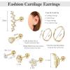 imageSAILIMUE 16Pcs 16G Cartilage Earrings Studs for Women Surgical Stainless Steel Helix Tragus Couch Hoop Piercing Earrings Set Opal Shiny CZ Cartilage Earrings SilverGoldRose Gold ToneAGold