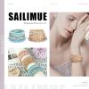 imageSAILIMUE 4 Sets Bohemian Stackable Bead Bracelets for Women Multicolor Stretch Beaded Bracelets Layered  Adjustable Bracelet Pink Black Turquoise Stretch Bracelets