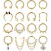 imageFansilver 16 PCS 16 G Septum Rings for Women Men Gold Septum Jewelry Horseshoe Clicker Septum Rings Surgical Steel Helix Cartilage Hoop Earrings Daith Tragus Septum Nose Piercing Jewelry 8MM