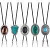 imageFansilver 5Pcs Handmade Bolo Tie for Men Western Cowboy Leather Necktie Halloween Costume Accessories for Men WomenBlue