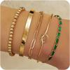 imageFansilver Gold Bracelets for Women 14k Real Gold Bangle Cuff Bracelet Set Gold Plated Beaded Paperclip Cuban Chain Bracelet Cubic Zirconia Tennis Bracelet for Women StackBKnot Gold Bangle Bracelets