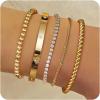 imageFansilver Gold Bracelets for Women 14k Real Gold Bangle Cuff Bracelet Set Gold Plated Beaded Paperclip Cuban Chain Bracelet Cubic Zirconia Tennis Bracelet for Women StackCTwisted Gold Bangle Bracelets