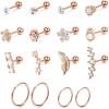 imageSAILIMUE 16Pcs 16G Cartilage Earrings Studs for Women Surgical Stainless Steel Helix Tragus Couch Hoop Piercing Earrings Set Opal Shiny CZ Cartilage Earrings SilverGoldRose Gold ToneBRose gold