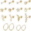 imageSAILIMUE 16Pcs 16G Cartilage Earrings Studs for Women Surgical Stainless Steel Helix Tragus Couch Hoop Piercing Earrings Set Opal Shiny CZ Cartilage Earrings SilverGoldRose Gold ToneAGold
