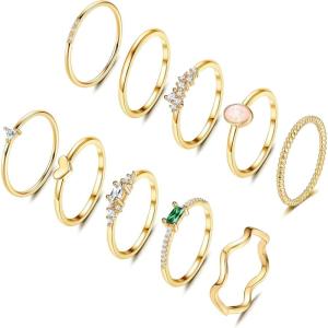 imageFansilver 14K Gold Plated Stacking Rings for Women Simple Dainty Gold Stackable Knuckle Thumb Rings Heart CZ Opal Rings Plain Band Size 511