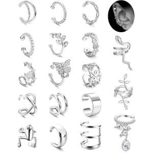 imageFansilver 18Pcs Ear Cuff Earrings for Women Non Piercing Gold Ear Cuffs 14K Gold Plated Earring Cuffs for Non Pierced Clip On Cartilage Earrings Adjustable Fake Earrings LightweightSilver