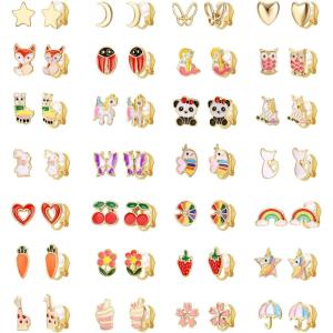 imageFansilver 28 Pairs Clip On Earrings for Women Girls Gold Silver Non Pierced Earrings Animal Flower Star Butterfly Clip Earrings Set Cute Clip on Earrings for Teens Girls ageover 3 years old