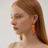 imageFansilver Statement Drop Raffia Dangle Geometric Boho Long Tassel Hot Pink Earrings for WomenC Orange Earrings