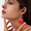 imageFansilver Statement Earrings Drop Raffia Earrings Dangle Geometric Earrings Boho Long Tassel Earrings Hot Pink Earrings for Women Girls