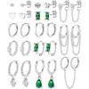 imageFansilver 13Pairs Gold Hoop Earrings for Women 14K Gold Silver Plated Huggie Hoop Stud Earrings Set Small CZ Ball Stud Earrings Chain Hoop Earrings Hypoallergenic Dangle Hoop Earrings for Multiple PiercingB Silver Huggie Hoop Earrings