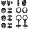 imageFansilver 7Pairs Norse Viking Earrings for Men Stainless Steel Black Stud Earrings Fake Gauges Plug Vintage Huggie Mens Hoop Earrings Celtic Divination Thors Hammer Wolf Earrings