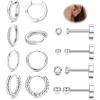 imageFansilver 8 Pairs Flatback Stud Earrings for Women 14K Gold Filled Stud Earring Sets for Multiple Piercing Hypoallergenic Huggie Hoop Earrings Tiny Ball CZ Flat Back Stud Earrings for TeenSilver