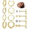 imageFansilver 8 Pairs Flatback Stud Earrings for Women 14K Gold Filled Stud Earring Sets for Multiple Piercing Hypoallergenic Huggie Hoop Earrings Tiny Ball CZ Flat Back Stud Earrings for TeenGold