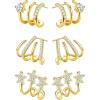 imageFansilver 925 Sterling Silver   Cubic Zirconia    Cuff Earrings Triple Huggie Illusion Stud Earrings Hypoallergenic Wrap Ear Cuffs Earrings for Women TrendyGold Claw Earrings
