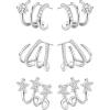 imageFansilver 925 Sterling Silver   Cubic Zirconia    Cuff Earrings Triple Huggie Illusion Stud Earrings Hypoallergenic Wrap Ear Cuffs Earrings for Women TrendySilver Claw Earrings