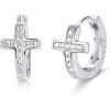 imageFansilver Sterling Silver Small Cross Hoop Earrings Cubic Zirconia Huggie Earrings for Women Men Dainty Cross Earrings