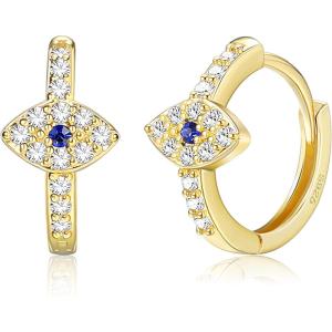 imageFansilver 14k Gold Plated Huggie Hoop Earrings for Women Men Sterling Silver Small Hoop Earrings Tiny CZ Cartilage Hoop Earrings Evil Eye