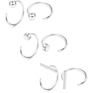 imageFansilver 925 Sterling Silver Half Hoop Earrings Small Huggie Hoop Earrings Ball Star Cubic Zirconia Half Hoops Cartilage Piercing Earrings 20G Nose Ring Hoop for Women Men