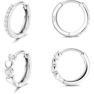 imageFansilver 925 Sterling Silver Small Hoop Earrings for Women Cubic Zirconia Huggie Hoop Earrings Love Heart Cubic Zirconia Sleeper Small Hoop Earrings Cubic Zirconia Cartilage Huggie Hoop Earrings