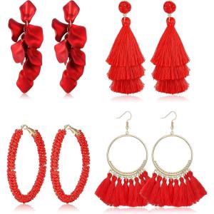 imageFansilver Statement Earrings Drop Raffia Earrings Dangle Geometric Earrings Boho Long Tassel Earrings Hot Pink Earrings for Women Girls