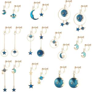 imageSAILIMUE 10 Pairs Clip on Earrings for Women Teens Dangle Earrings Clip Cute Moon and Star Earrings Non Pierced Ear Clip Set