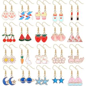 imageSAILIMUE Stainless Steel Earrings Cute Earrings Set for Girls Women Drop Dangle Earring Set Animal Flower Strawberry Moon Star Earrings Hypoallergenic Earrings for Sensitive Earsageover 3 years old