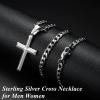 imageFansilver 925 Sterling Silver Cross Pendant Necklace DiamondCut Cuban Link Chain Necklace Highly Polished Beveled Edge Cross Chain Necklace Silver Cross Necklace for Men Women 1830 Inches22 inches56 cm