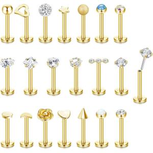 imageFansilver 16G Threadless Pushin Lip Ring  Stainless Steel Tragus Helix Earrings Studs Nose Ring for Women Men  Labret Jewelry Monroe CZ Medusa Cartilage Piercing 8mmgold threadless lip rings