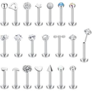 imageFansilver 16G Threadless Pushin Lip Ring  Stainless Steel Tragus Helix Earrings Studs Nose Ring for Women Men  Labret Jewelry Monroe CZ Medusa Cartilage Piercing 8mmsilver threadless lip rings