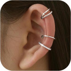 imageFansilver 3Pcs Ear Cuff Earrings for Women Non Piercing14K Gold Plated Ear Cuffs Clip on Cartilage Earrings Adjustable Fake Earrings LightweightSTYLEASILVER