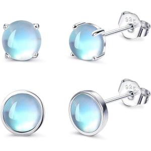 imageFansilver Hypoallergenic Moonstone Earrings Stud for Women Rainbow Moonstone Earrings Sterling Silver Small Round Earrings Stud Pack for Sensitive Ear 2 Pairs Moonstone Earrings