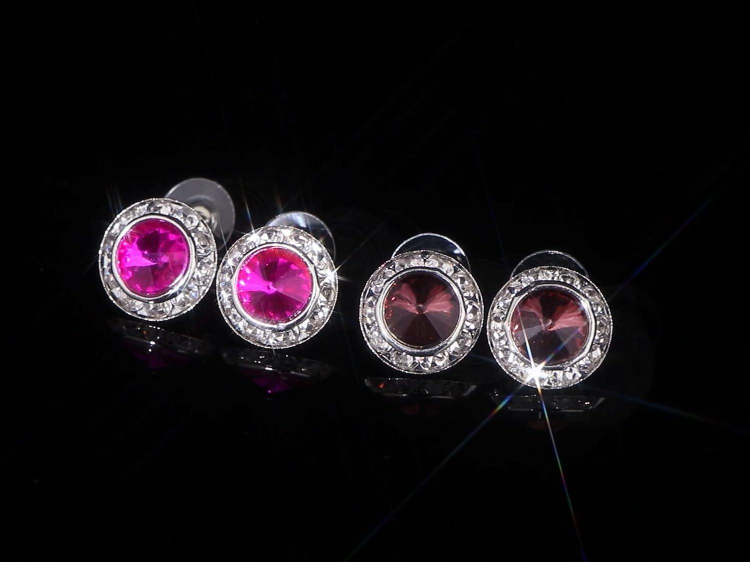 imageFansilver 8 Pairs Rhinestone Earrings for Women Dance Competition Earrings Crystal Stud Earrings Stainless Steel Stud Earrings for Stage Opera Performance Wedding Party