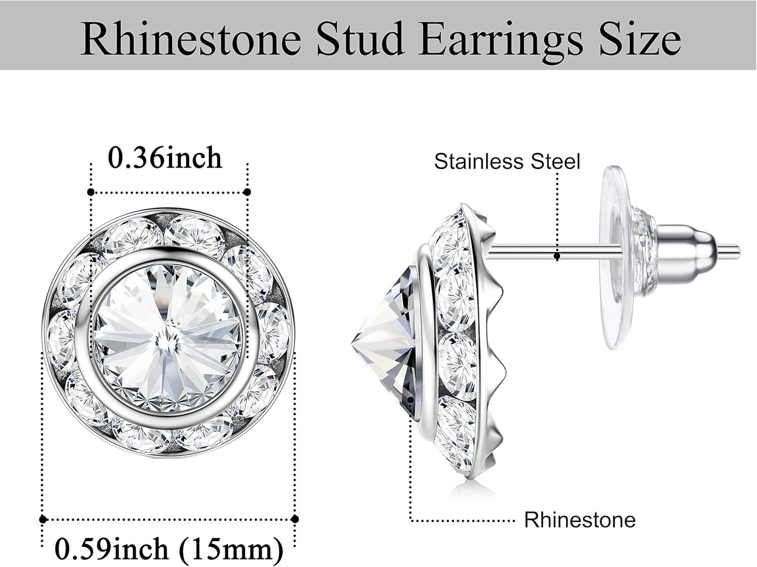 imageFansilver 8 Pairs Rhinestone Earrings for Women Dance Competition Earrings Crystal Stud Earrings Stainless Steel Stud Earrings for Stage Opera Performance Wedding Party