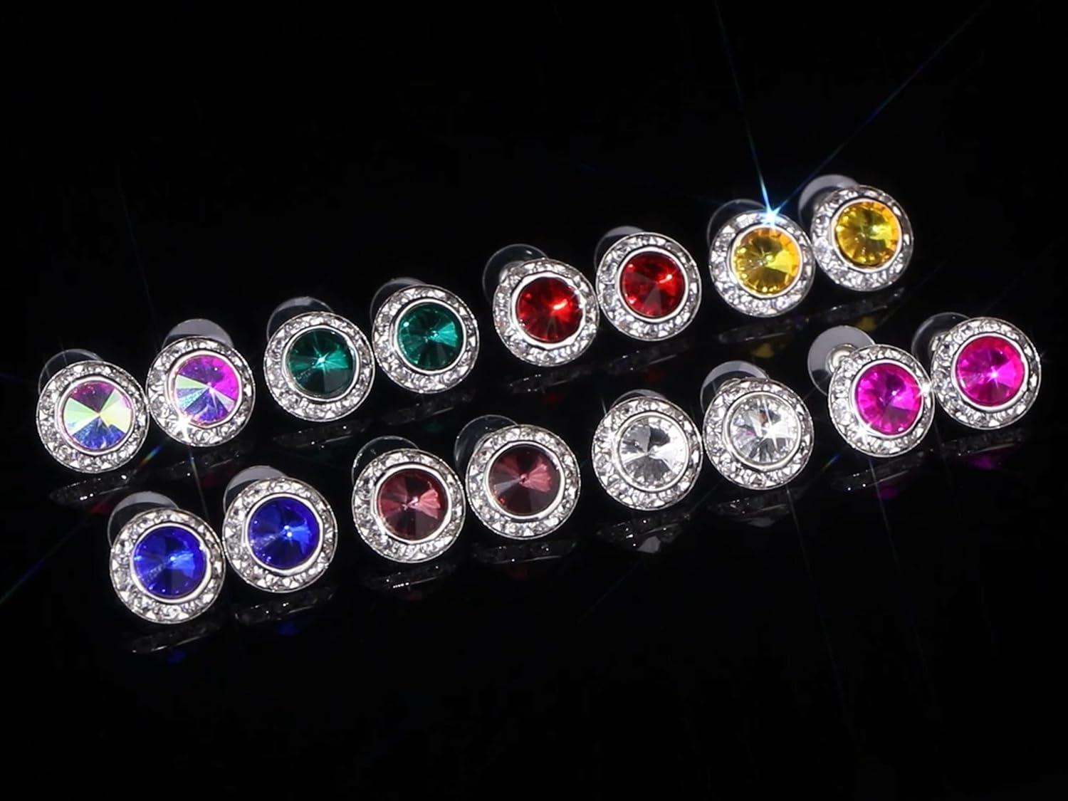 imageFansilver 8 Pairs Rhinestone Earrings for Women Dance Competition Earrings Crystal Stud Earrings Stainless Steel Stud Earrings for Stage Opera Performance Wedding Party