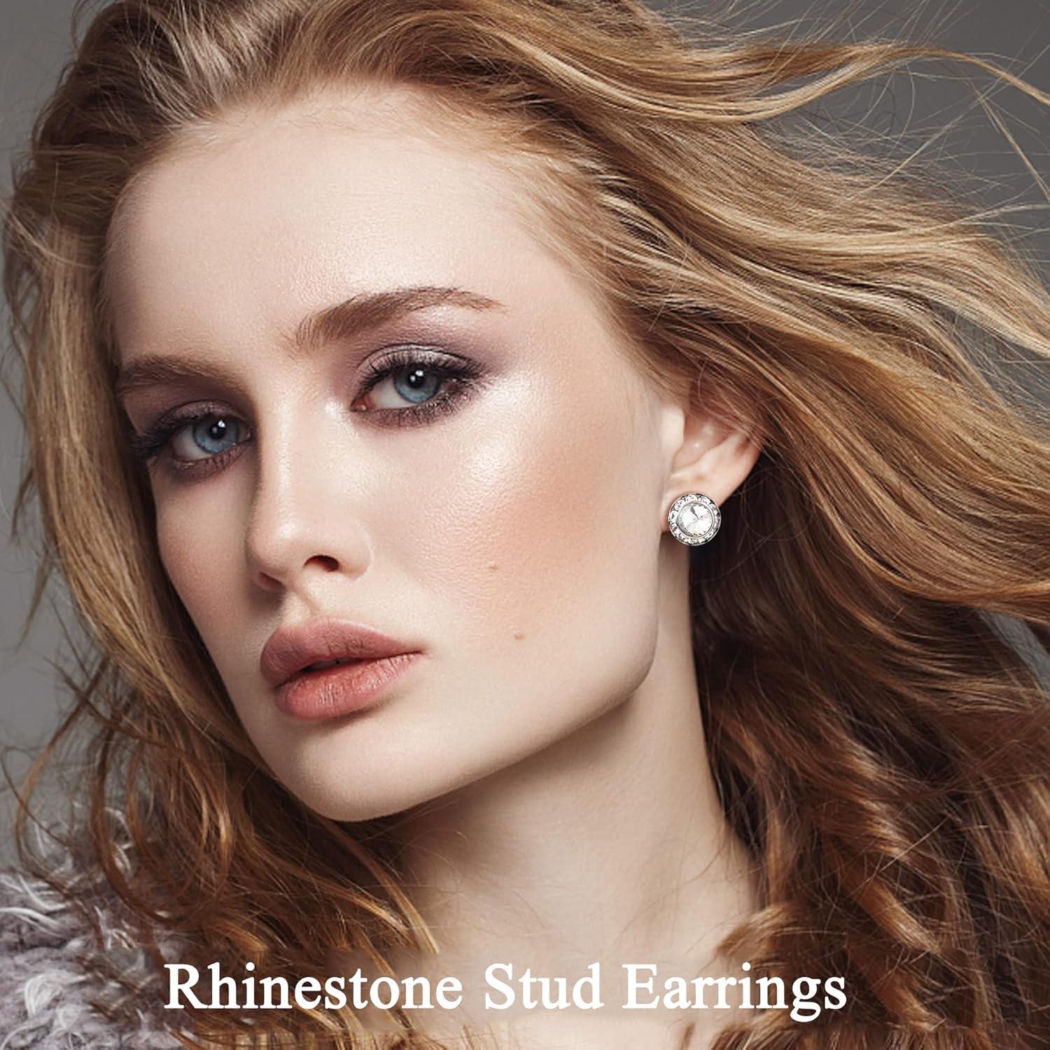 imageFansilver 8 Pairs Rhinestone Earrings for Women Dance Competition Earrings Crystal Stud Earrings Stainless Steel Stud Earrings for Stage Opera Performance Wedding Party