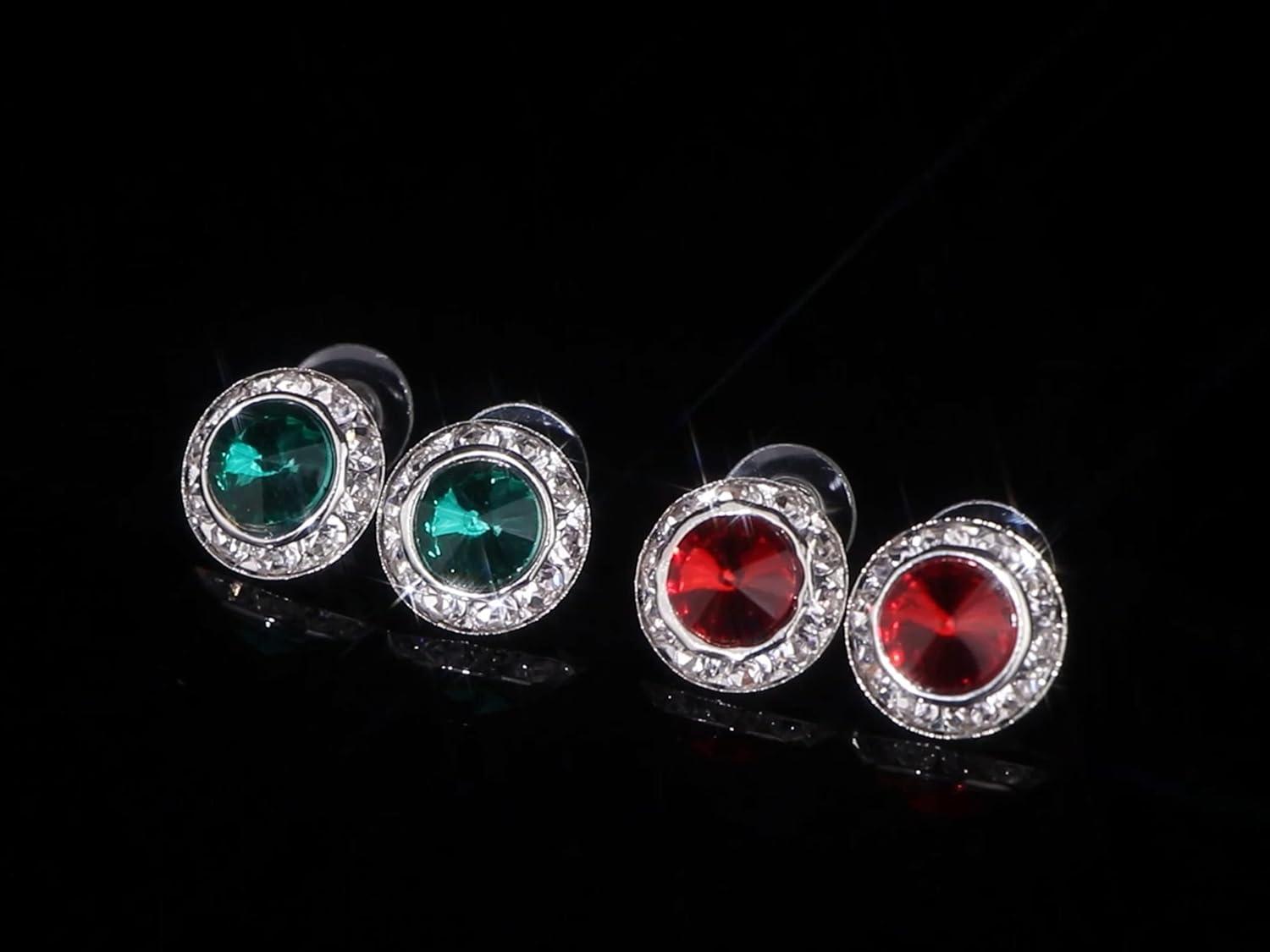 imageFansilver 8 Pairs Rhinestone Earrings for Women Dance Competition Earrings Crystal Stud Earrings Stainless Steel Stud Earrings for Stage Opera Performance Wedding Party