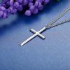imageFansilver 3MM 925 Sterling Silver Cross Necklace for Men Women Pendant Necklace Classic Curb Chain Jewelry Best Gift with Box 24 inch