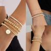 imageFansilver Gold Bracelets for Women Stackable Gold Beaded Bracelets Paperclip Tennis Bracelet 14K Real Gold Plated Stretch Bead Ball Bracelet with Letter PendantM