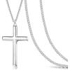 imageFansilver 3MM 925 Sterling Silver Cross Necklace for Men Women Pendant Necklace Classic Curb Chain Jewelry Best Gift with Box 24 inch